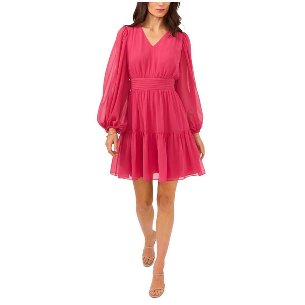 MSK Womens Blouson Sheer Fit & Flare Dress, , S, DM